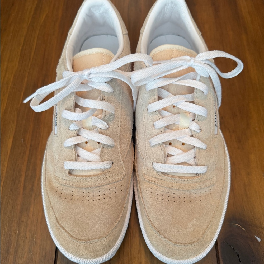 Beige Suede Sneakers with White Laces